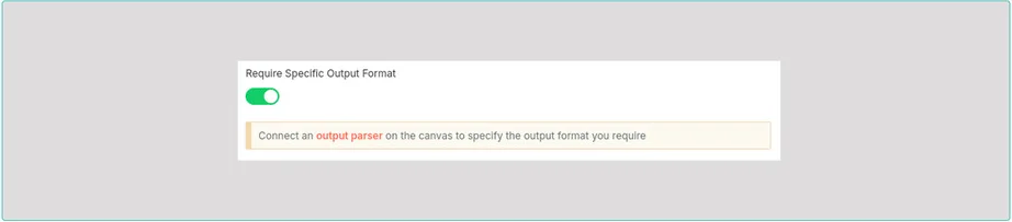 Переключатель Require Specific Output Format в узле AI Agent и подсказка подключить парсер вывода